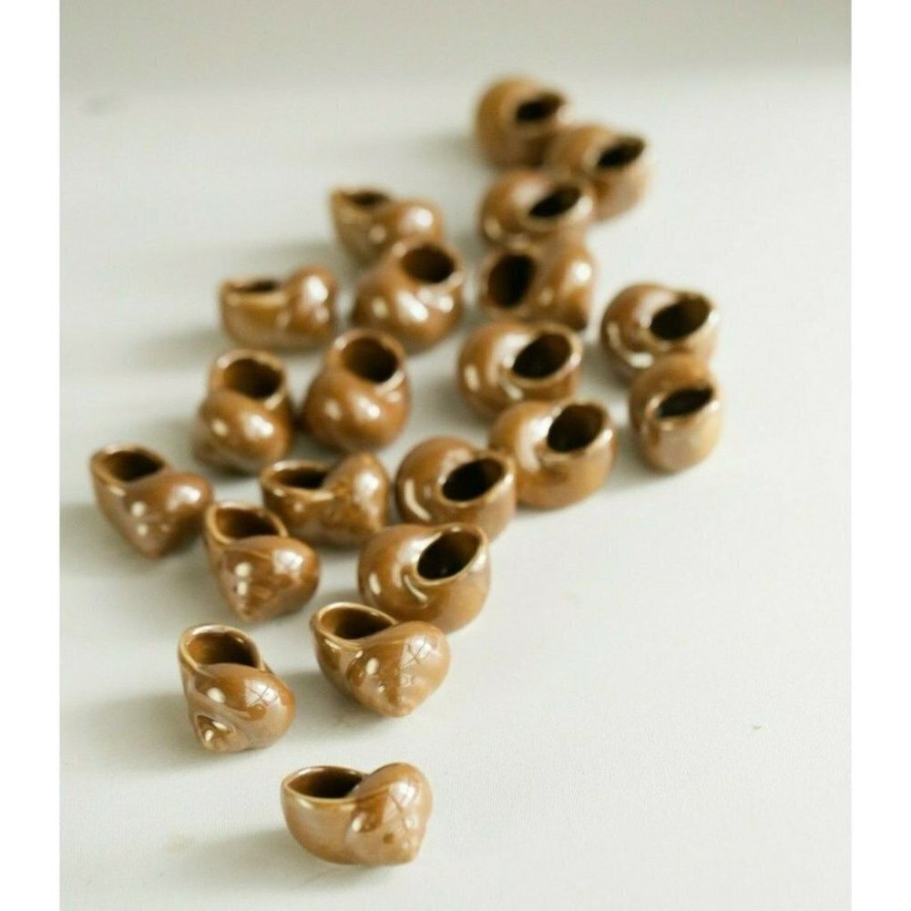 Escargot Shells Glazed Ceramic Small Brown Holders  Set of 21
